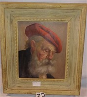 Hungarian man oil painting, signed, 18" x 7"