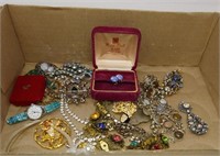 Box of mostly vintage costume jewelry