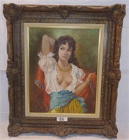 Signed Hungarian oil painting of girl dancer on