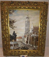 Hungarian oil painting on board of cathedral