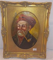 Painting on canvas of Hungarian man with pipe