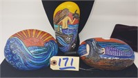 3 Hand-painted ocean rocks with nautical scenes,