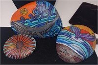 3 Hand-painted ocean rocks with nautical scenes,