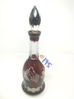 15" Ruby red decanter with small chip on rim