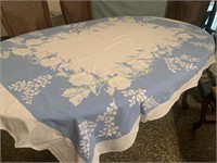 1950s blue and white floral tablecloth