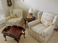Lovely Yellow & Blue Plaid Chairs(1 broken foot)