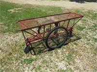 Rolling Red Iron Cart on Wheels / Castors