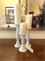 Set of 3 Ornate candle holders with flicker candle