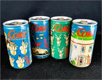 4 VINTAGE XMAS COKE CANS NEON ART