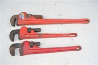 3 pipe wrenches, largest 24"