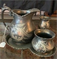 Antique 3 Piece Silver Plated Water Set