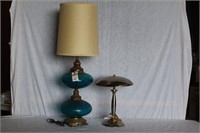Two lamps - blue glass and brushed nickel