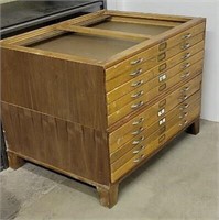 Oak 10-Drawer Flat File Cabinet