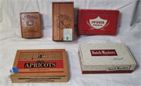 5 ASSTD CIGAR BOXES: WOOD & CARDBOARD