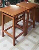 PAIR OF WOODEN SQUARE STOOLS