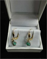 EARRINGS - LEVER BACK - 10 K - TURQUOISE STONES