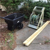 Garden cart , hose reel with hose,  2x 4’s (2)