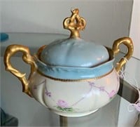 Antique Hand Painted Porcelain Sugar Bowl