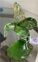 “Fenton” Green Glass Hummingbird Paperweight