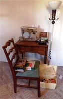 Singer Sewing Machine, Chair & Floor Lamp