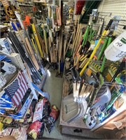 LARGE LOT: Garden Tools-Shovel, Rakes,