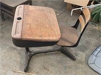 Vintage Wood & Metal School Desk