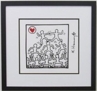 Stacked Figures w/ Heart print plate signed Haring