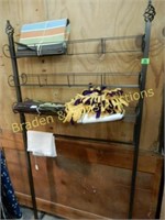 CONTEMPORARY METAL 6' QUILT RACK WITH CONTENTS.