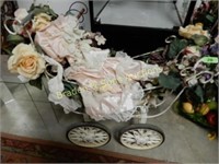 ANTIQUE CHILDRENS DOLL CARRIAGE WITH DOLL.