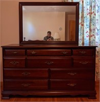 Vintage Ten Drawer Dresser With Mirror