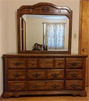 Vintage Nine Drawer Dresser With Mirror