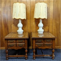 Two Vintage End Tables & Lamps