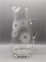 Glass Etched Sunflower Pitcher