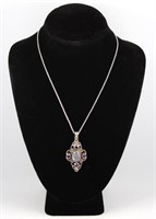 Silver, Moonstone & Amethyst Pendant Necklace