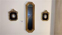 Two Framed Cameos & Mirror