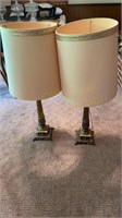 Two Brass Table Lamps, W/Shade 35” Tall