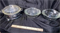 Three Clear Pyrex Bowls w/Lids & Server