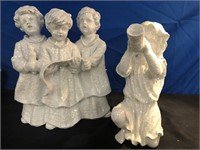 Two Large White w/Sparkles Carollers & Horn Figure