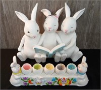 3 Rabbits Reading figurine + Rabbit Candle stand