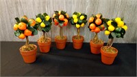 6 Small Decorative faux fruit trees in pots
