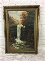 Oil on Canvas Painting Waterfall Scene