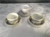 Embossed Floral Cup & Saucers England