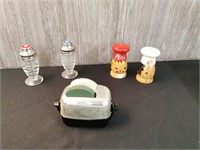 Glass + Wood  Metal Salt and Pepper Shakers