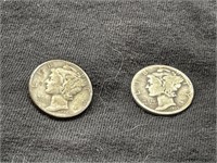 pair of Mercury dimes, 1935 & 1940