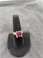 gold over sterling ring w/purple stone