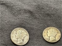 lot of 2 Mercury dimes, 1941 & 1937
