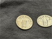 pair of Standing Liberty quarters-heavily worn-no