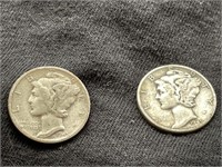 Lot of 2 Mercury Dimes, 1945