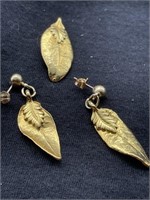 gold plated leaf earrings & pendant