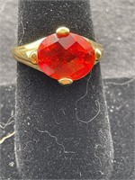 gold over sterling ring w/orange stone, sz 8
